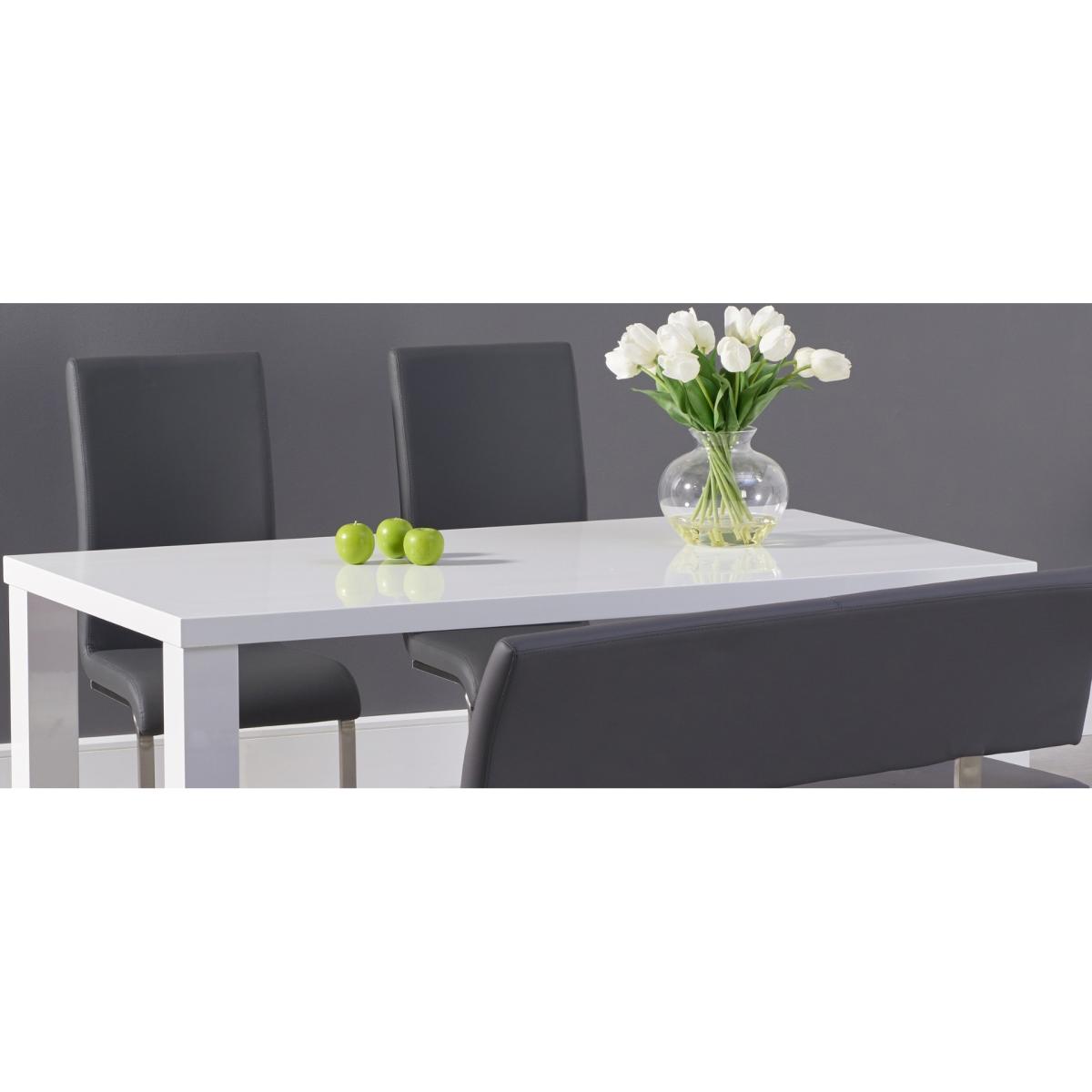 Atlanta 160cm White High Gloss Dining Table With 4 Grey Austin Chairs And 2 Malaga Grey Benches – image 7