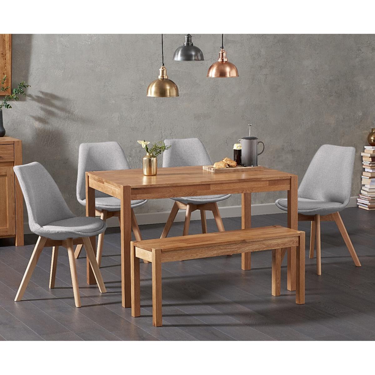 York 150cm Solid Oak Dining Table With 2 Light Grey Orson Fabric Chairs And 2 York Benches – image 2