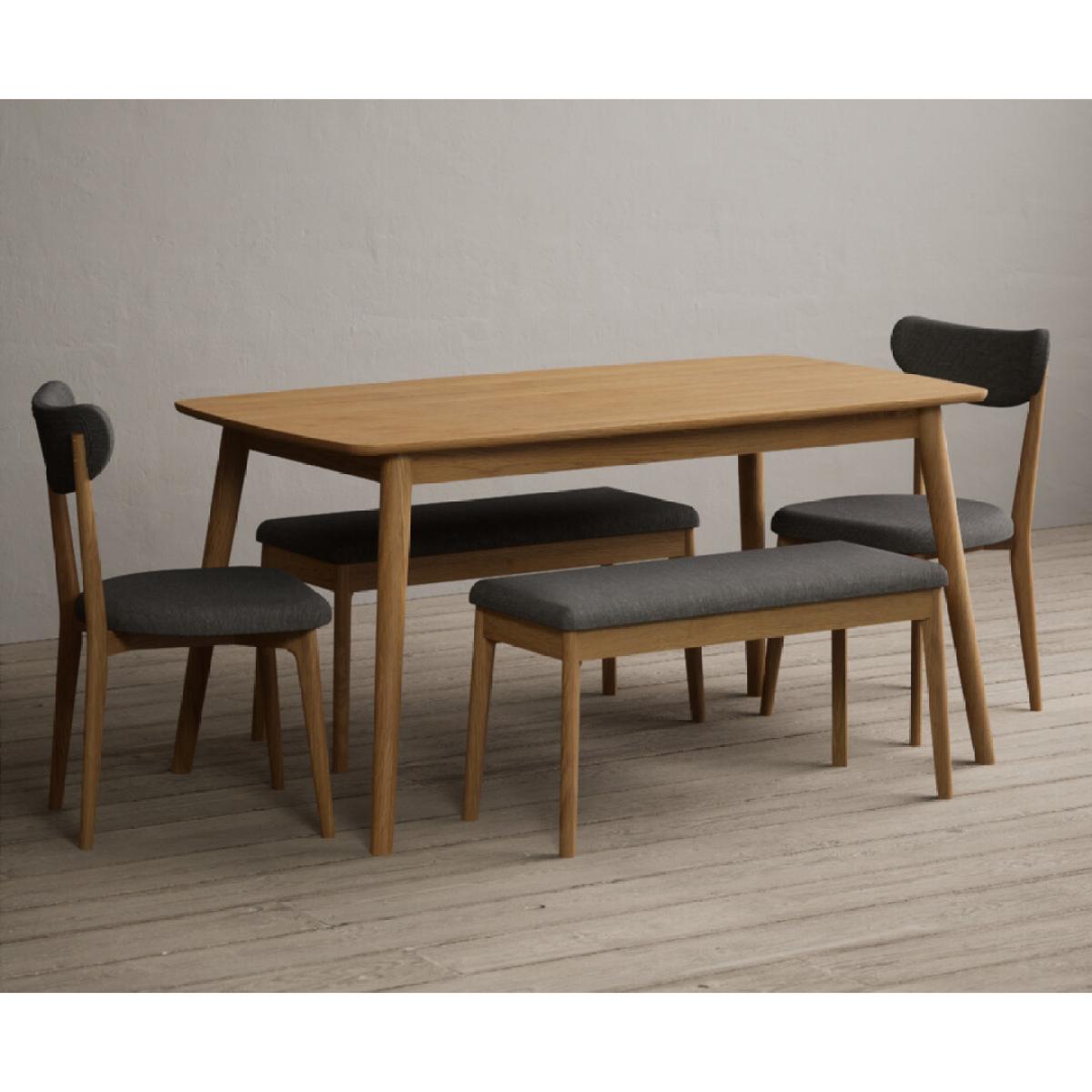 Nordic 150cm Solid Oak Dining Table with 2 Grey Nordic Chairs with 1 Grey Bench – image 4