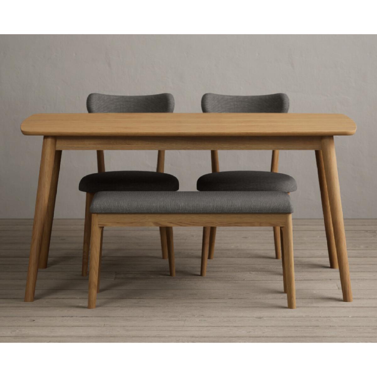 Nordic 150cm Solid Oak Dining Table with 2 Grey Nordic Chairs with 1 Grey Bench – image 6