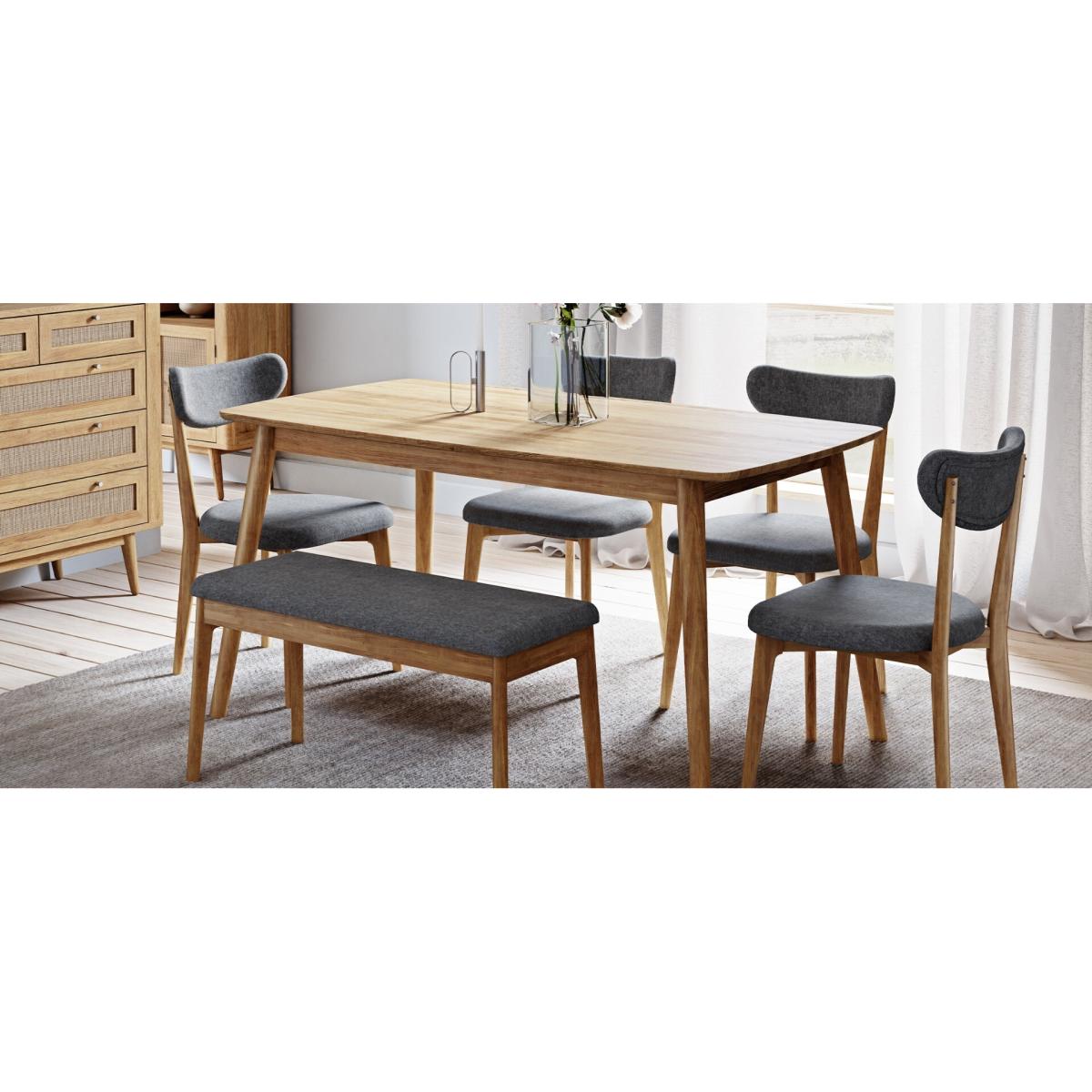 Nordic 150cm Solid Oak Dining Table with 2 Grey Nordic Chairs with 1 Grey Bench – image 10