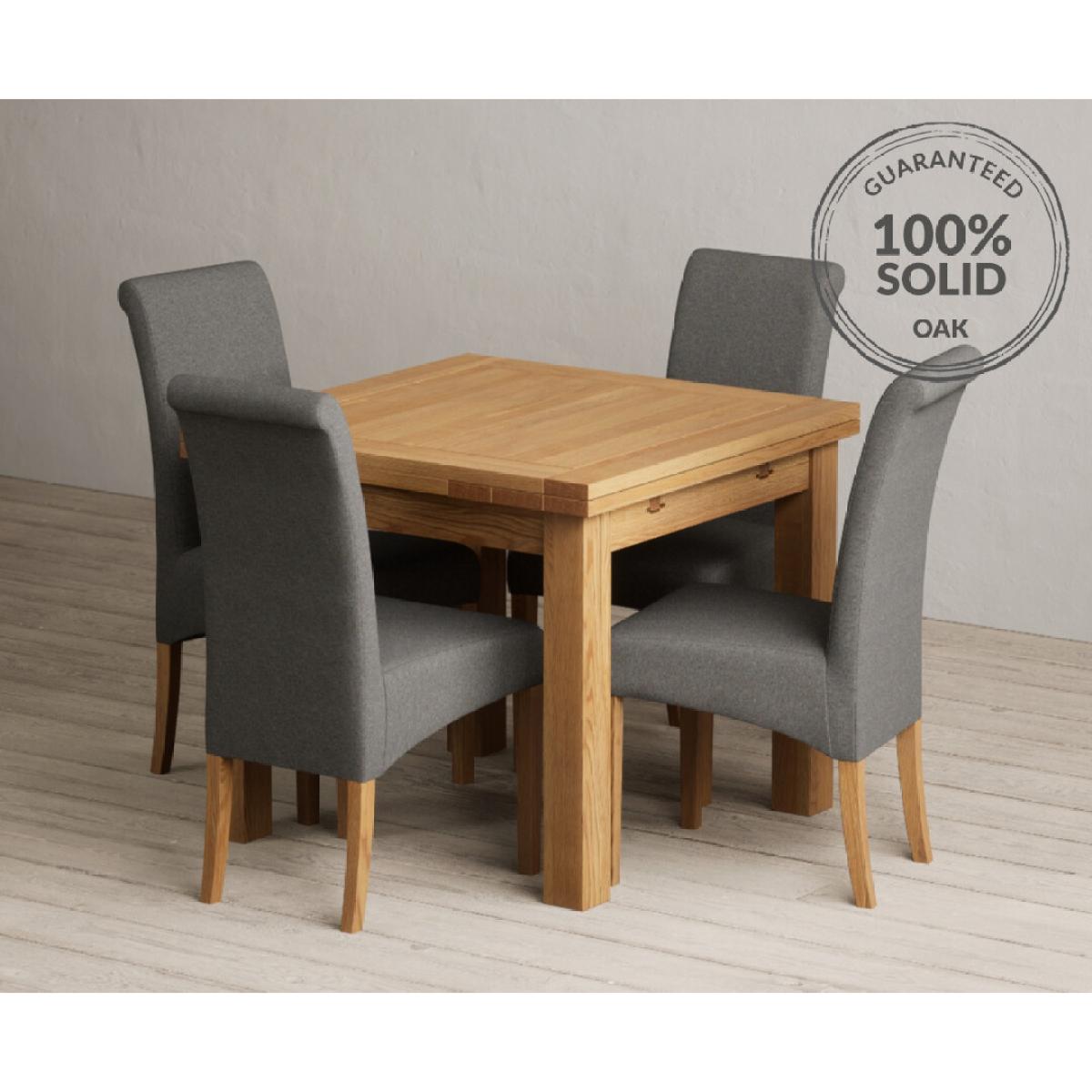 Extending Buxton 90cm Solid Oak Dining Table with 6 Charcoal Grey Scroll Back Chairs – image 2