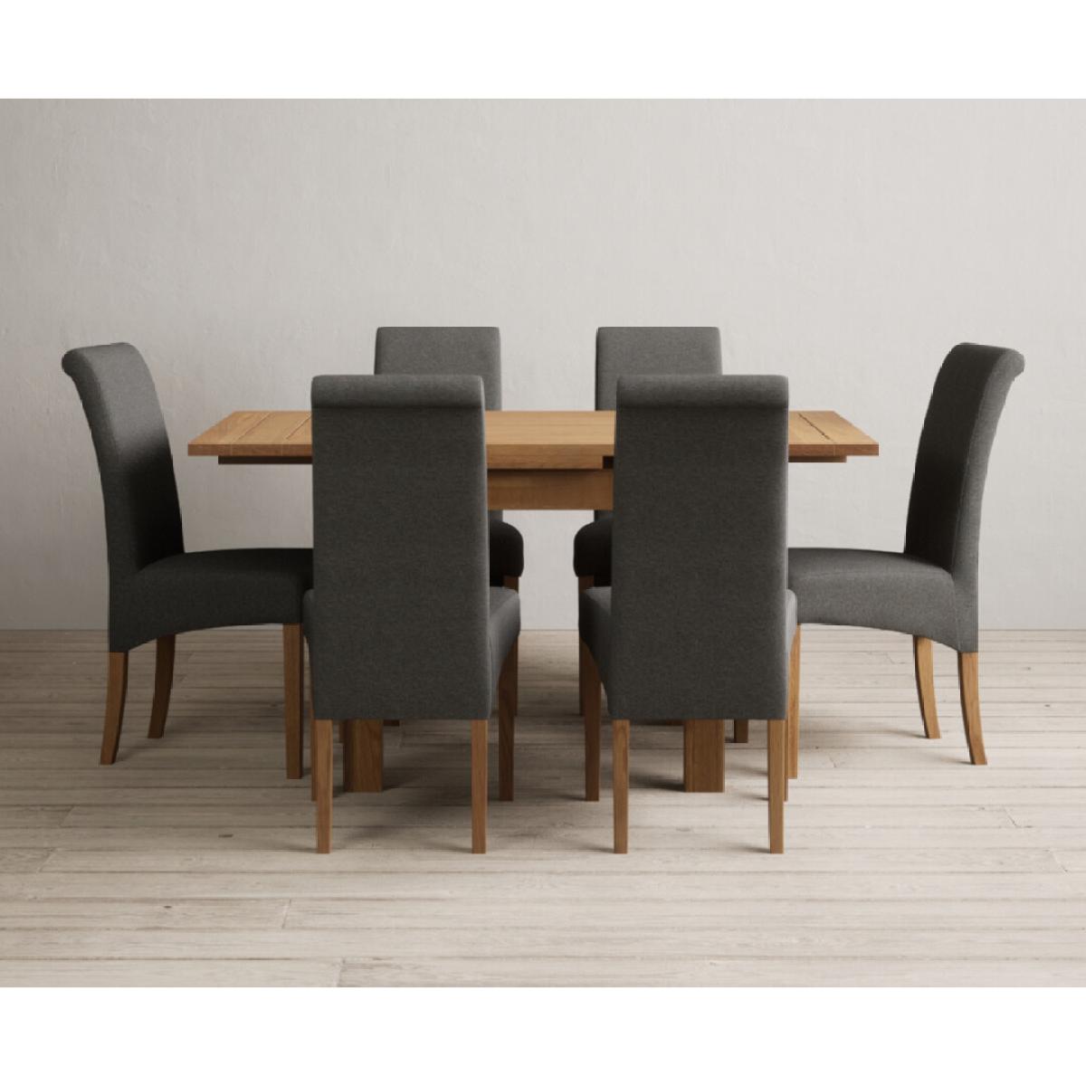 Extending Buxton 90cm Solid Oak Dining Table with 6 Charcoal Grey Scroll Back Chairs – image 3