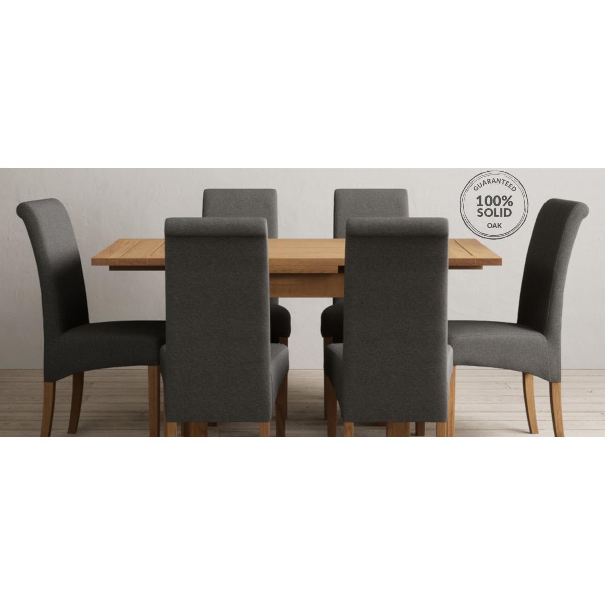 Extending Buxton 90cm Solid Oak Dining Table with 6 Charcoal Grey Scroll Back Chairs – image 22