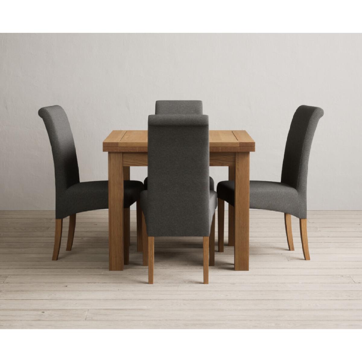 Extending Buxton 90cm Solid Oak Dining Table with 6 Charcoal Grey Scroll Back Chairs – image 4