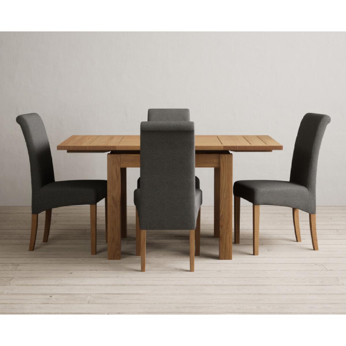Extending Buxton 90cm Solid Oak Dining Table with 6 Charcoal Grey Scroll Back Chairs – image 5