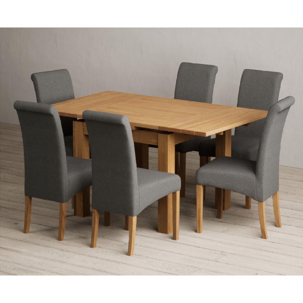 Extending Buxton 90cm Solid Oak Dining Table with 6 Charcoal Grey Scroll Back Chairs – image 7