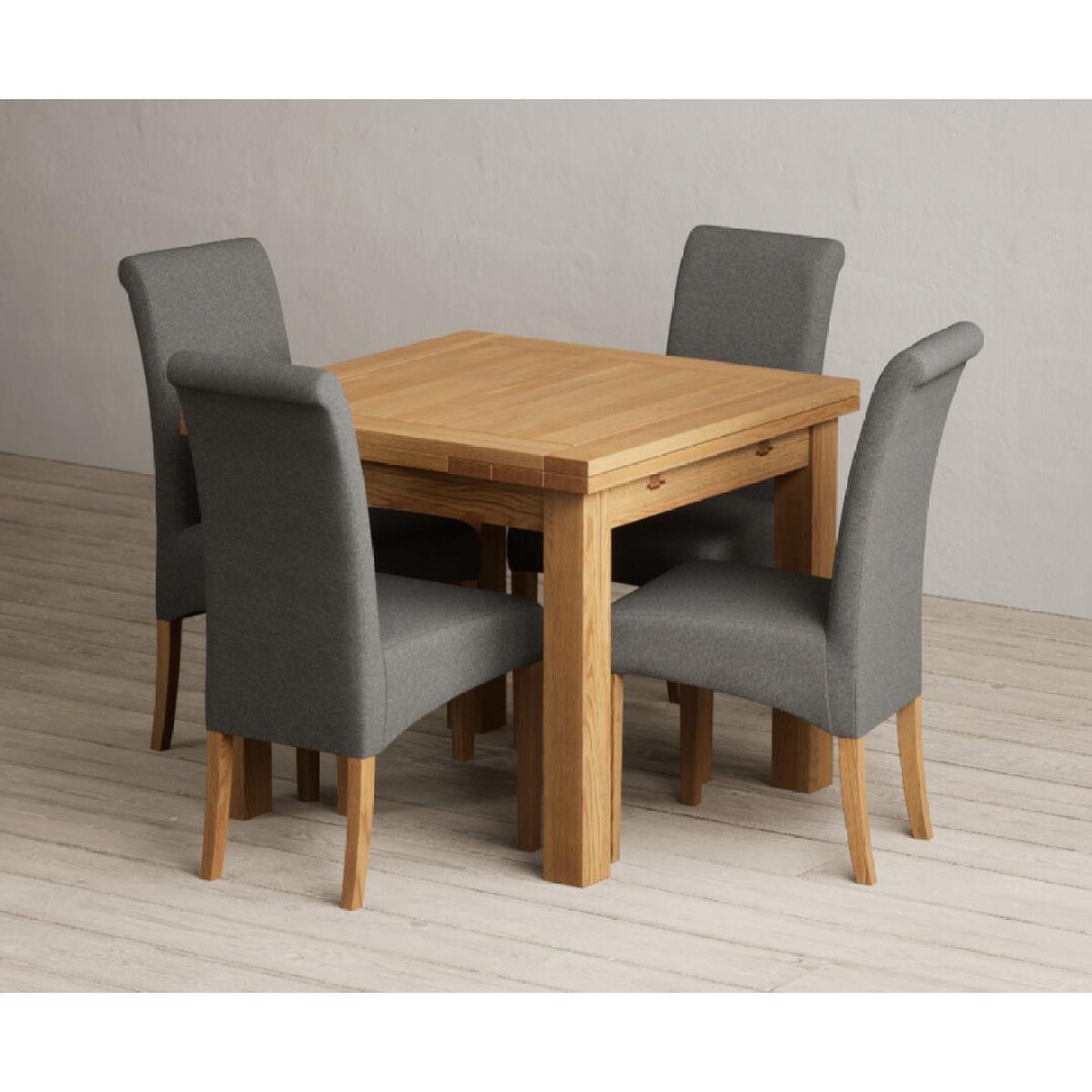 Extending Buxton 90cm Solid Oak Dining Table with 6 Charcoal Grey Scroll Back Chairs – image 8