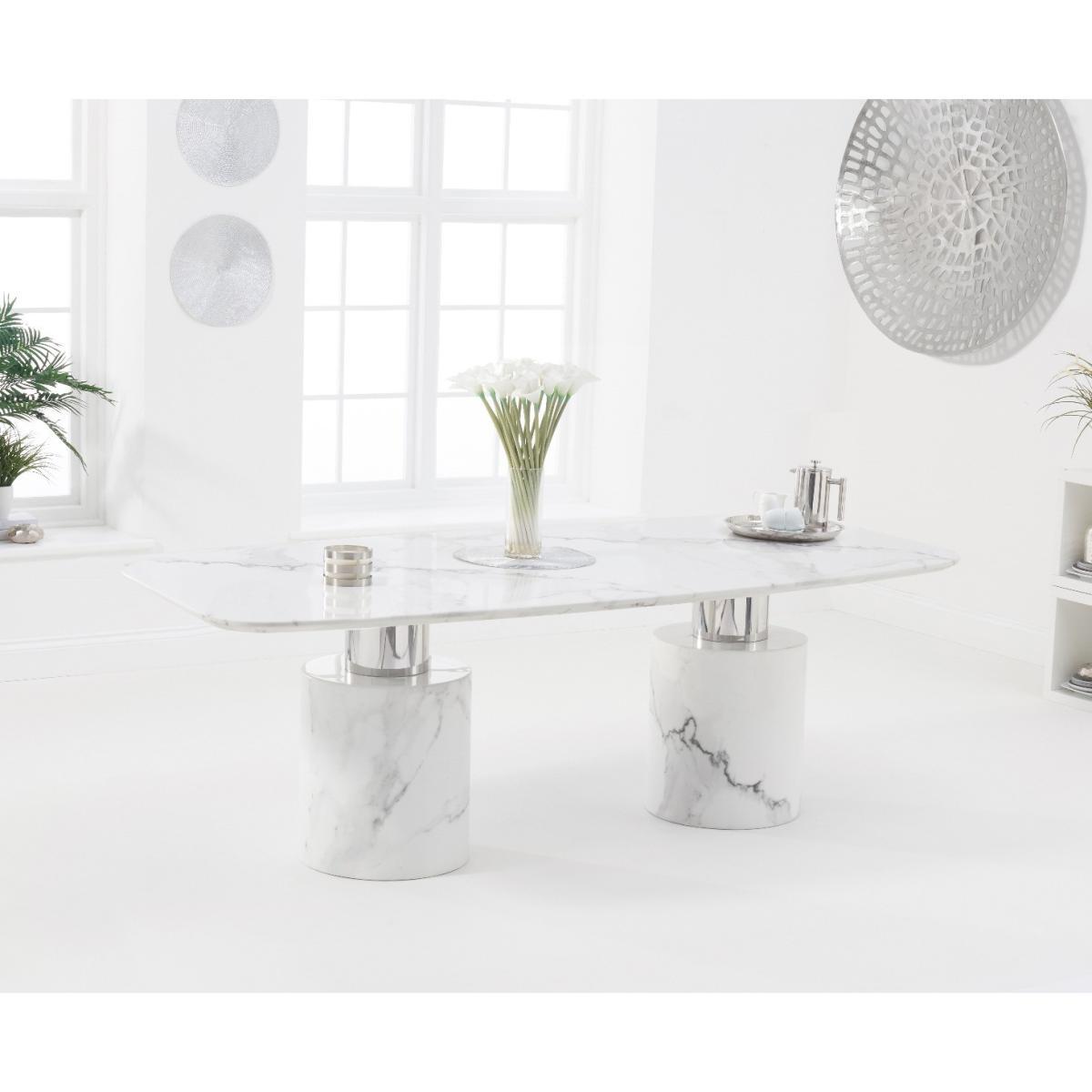 Antonio 220cm White Marble Table with Freya Chairs - Black, 6 Chairs – image 2
