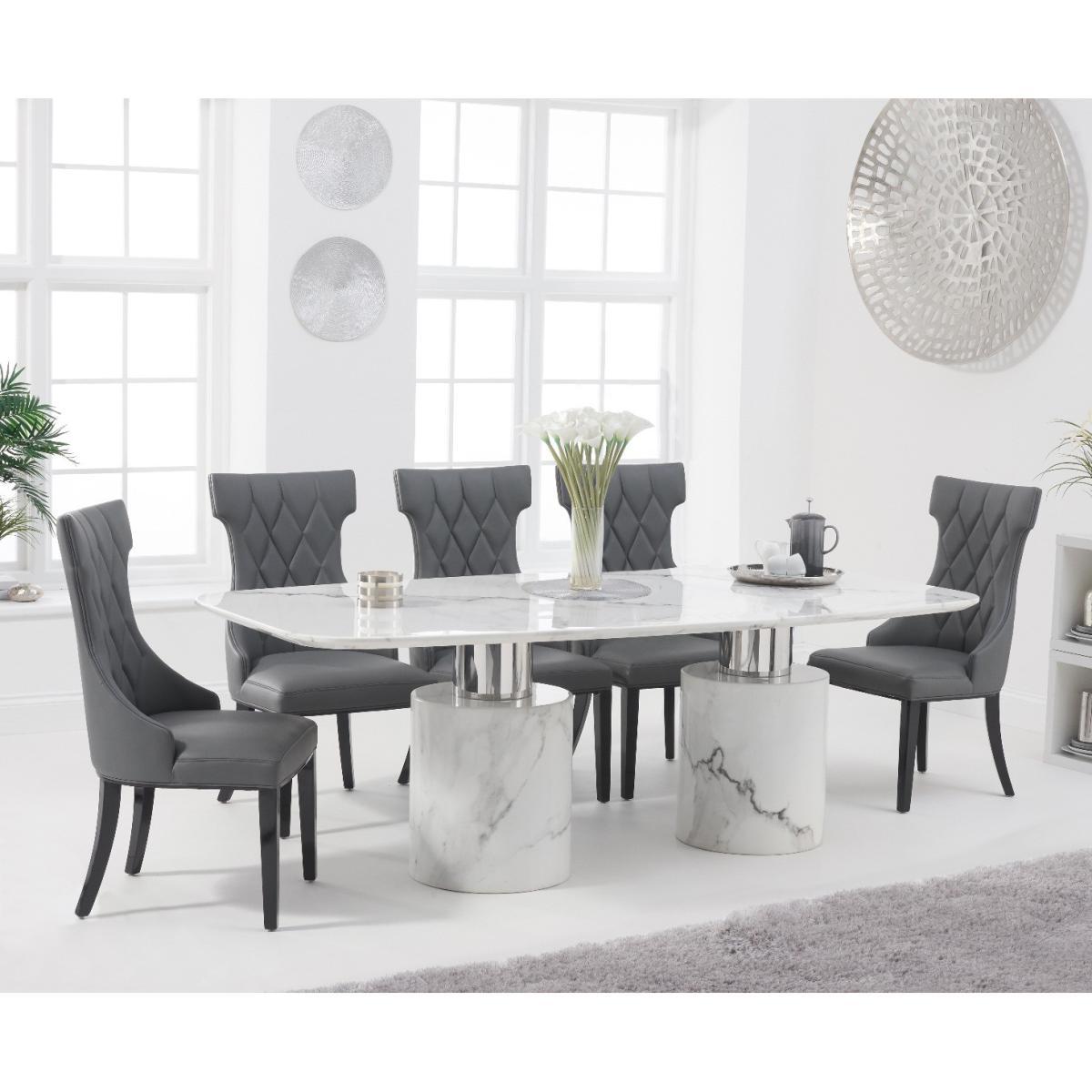 Antonio 220cm White Marble Table with Freya Chairs - Black, 6 Chairs – image 1