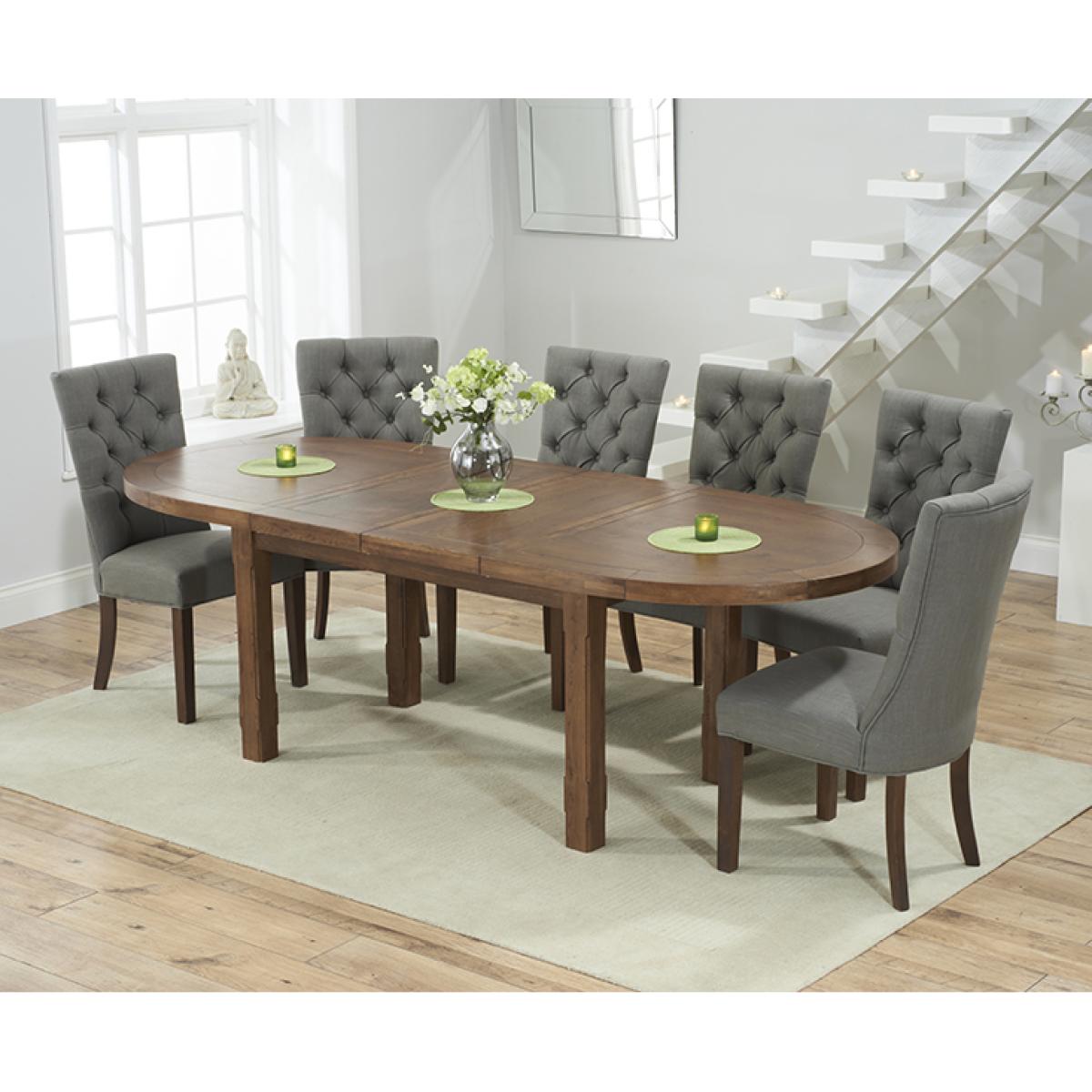 Extending Caversham Dark Oak Dining Table with 6 Grey Francois Chairs – image 2