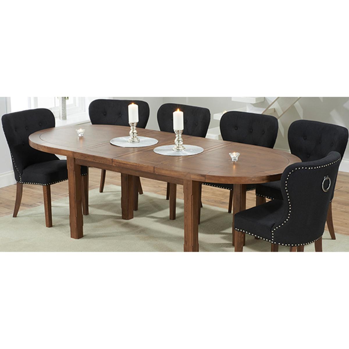 Extending Caversham Dark Oak Dining Table with 6 Grey Francois Chairs – image 21