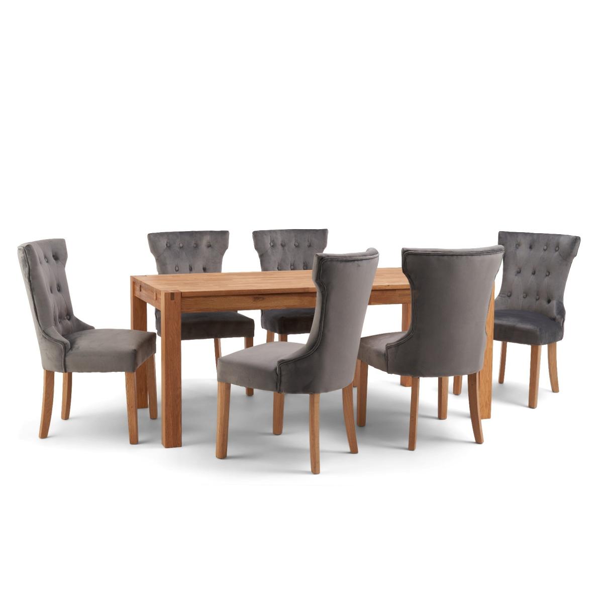 Verona 180cm Solid Oak Dining Table with Camille Velvet Chairs - Grey, 6 Chairs – image 12