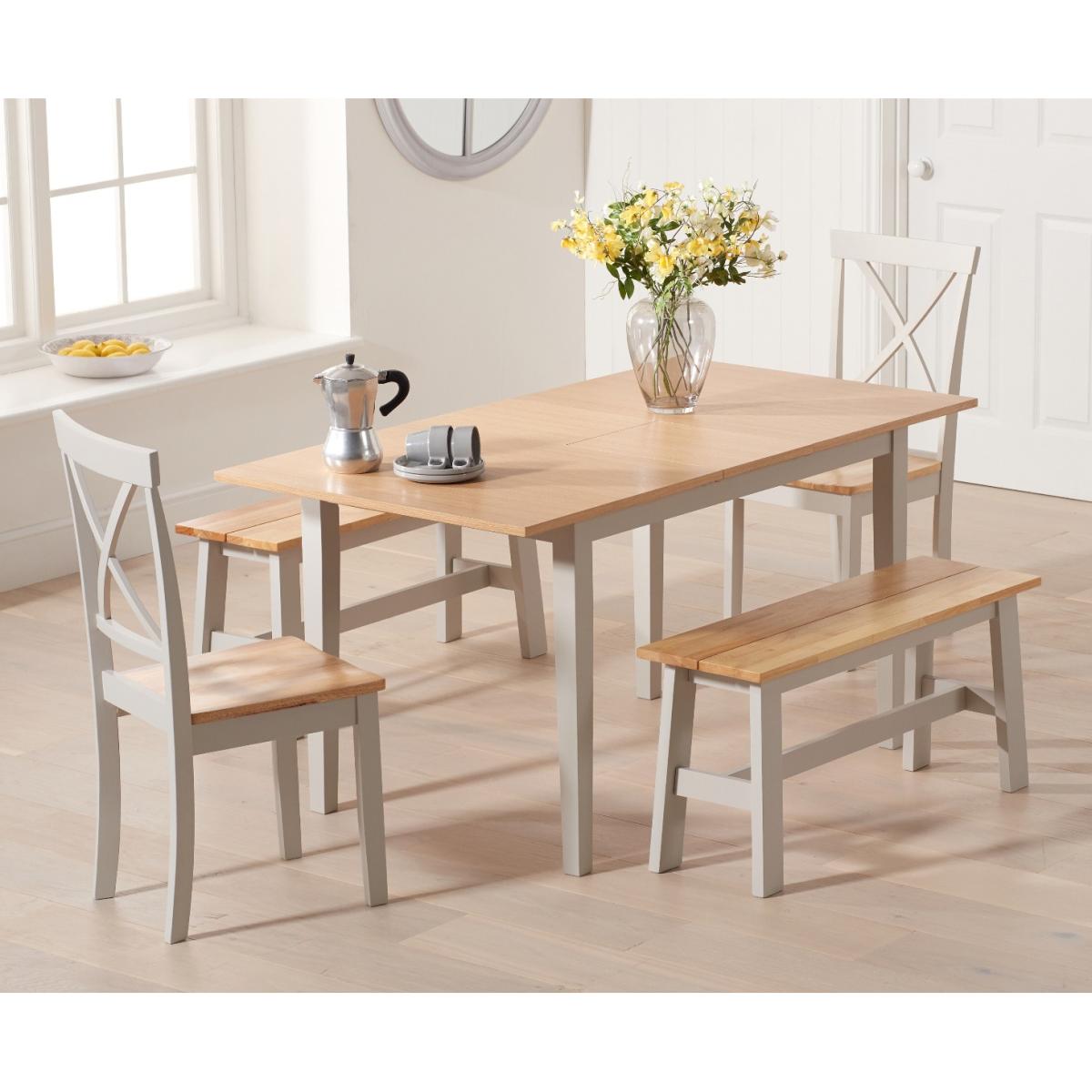 Chiltern 120cm Extending Grey And Oak Table With Epsom Chairs and Bench - Oak and Grey, 2 Chairs – image 2