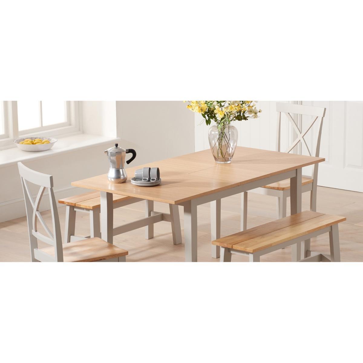 Chiltern 120cm Extending Grey And Oak Table With Epsom Chairs and Bench - Oak and Grey, 2 Chairs – image 25