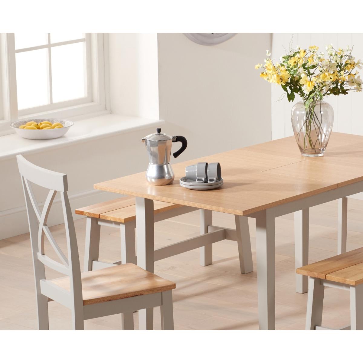Chiltern 120cm Extending Grey And Oak Table With Epsom Chairs and Bench - Oak and Grey, 2 Chairs – image 4