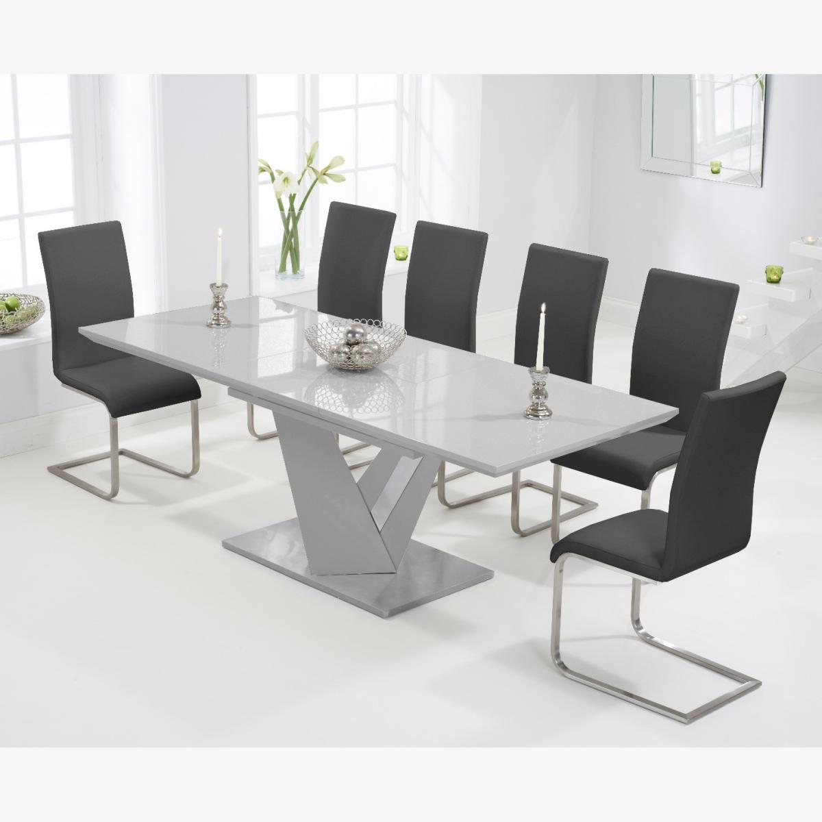 Harmony 160cm Extending Light Grey High Gloss Dining Table With 8 Grey Malaga Chairs