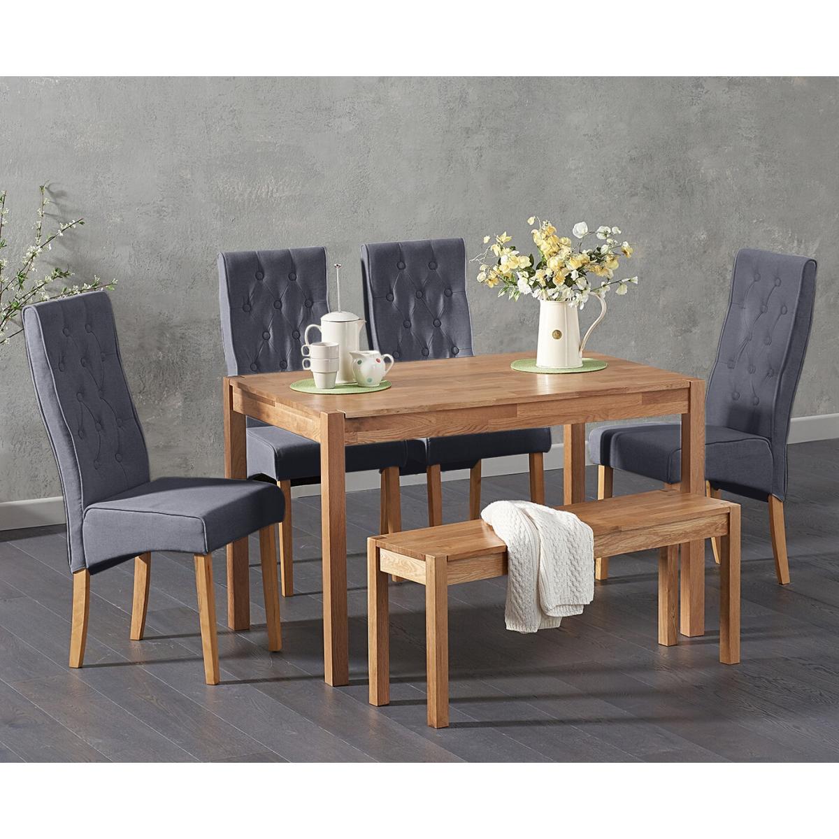 York 120cm Solid Oak Dining Table with 4 Grey Maya Chairs with 1 Oak Bench – image 2