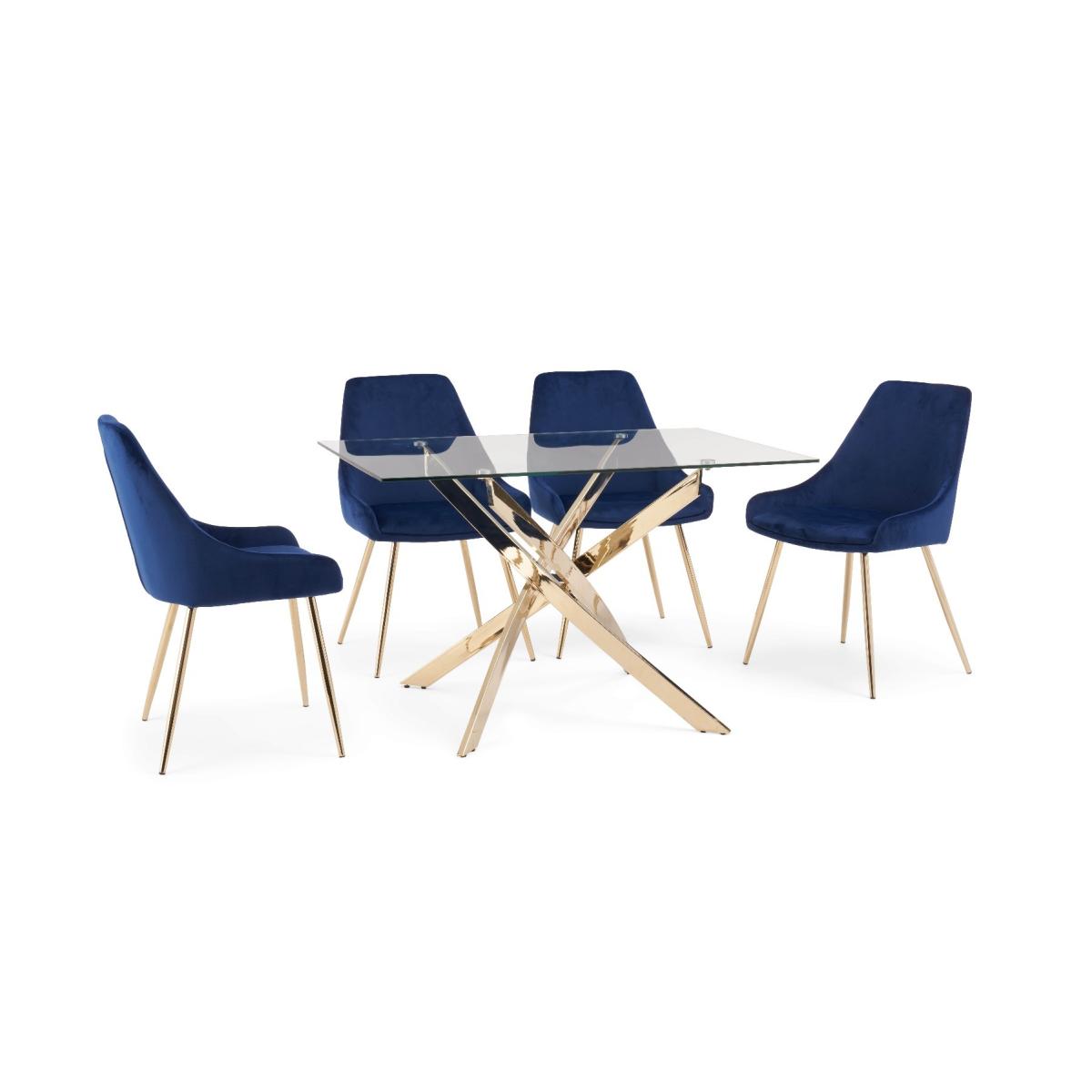 Denver 160cm Rectangular Gold Leg Glass Dining Table with Fern Velvet Chairs - Grey, 4 Chairs – image 12
