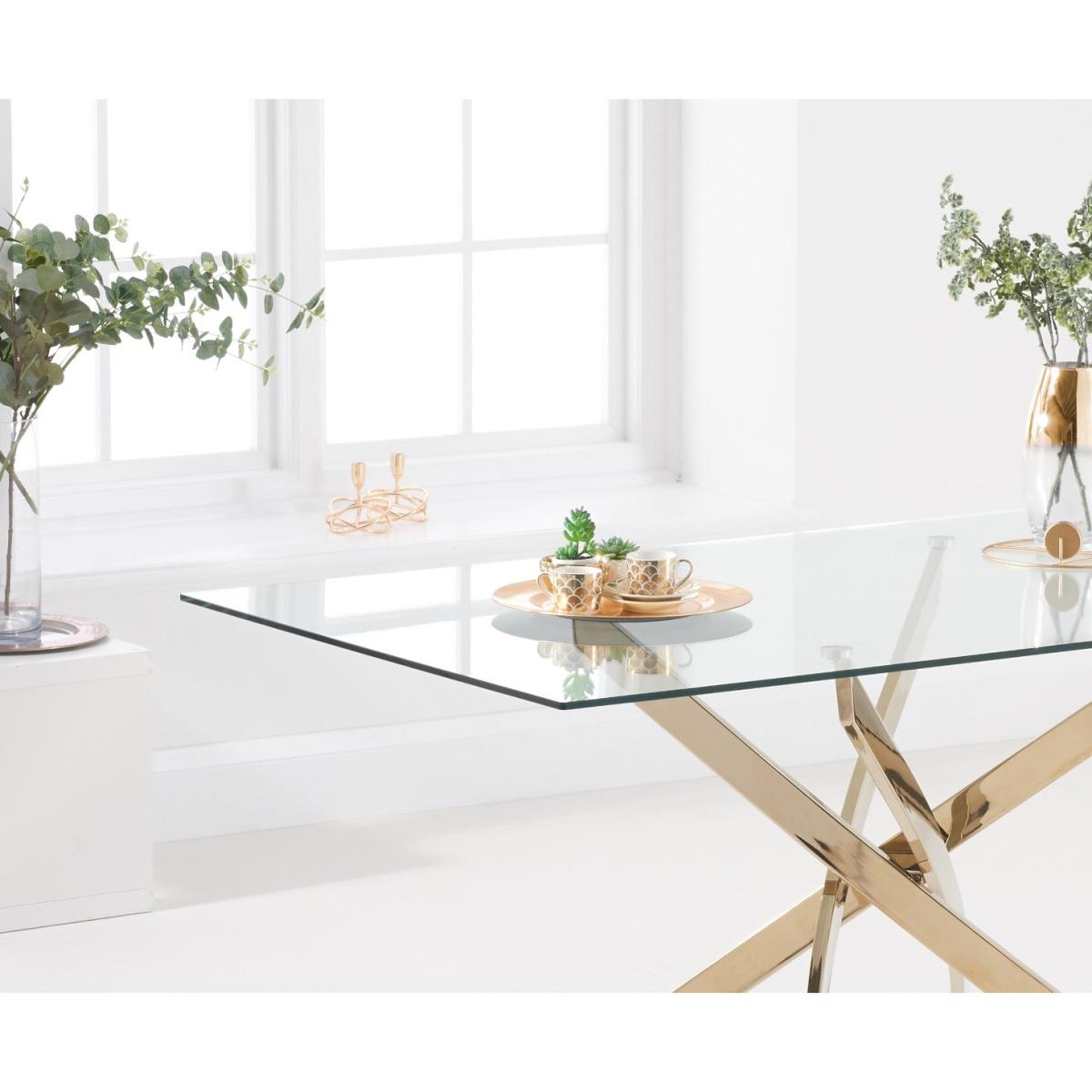 Denver 160cm Rectangular Gold Leg Glass Dining Table with Fern Velvet Chairs - Grey, 4 Chairs – image 6