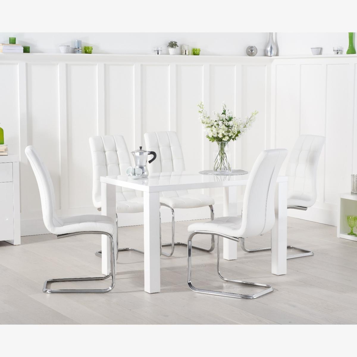 Atlanta 120cm White High Gloss Dining Table With 4 White Lorin Chairs