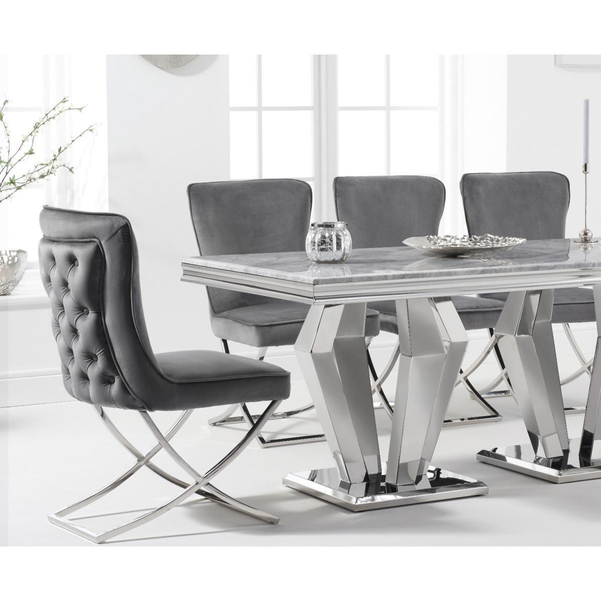 Viscount 180cm Marble Dining Table with Giovanni Velvet Chairs - Blue, 6 Chairs – image 2