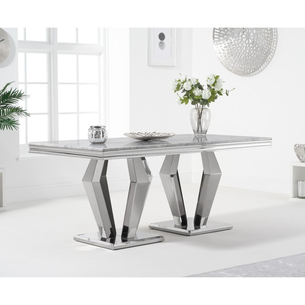 Viscount 180cm Marble Dining Table with Giovanni Velvet Chairs - Blue, 6 Chairs – image 3