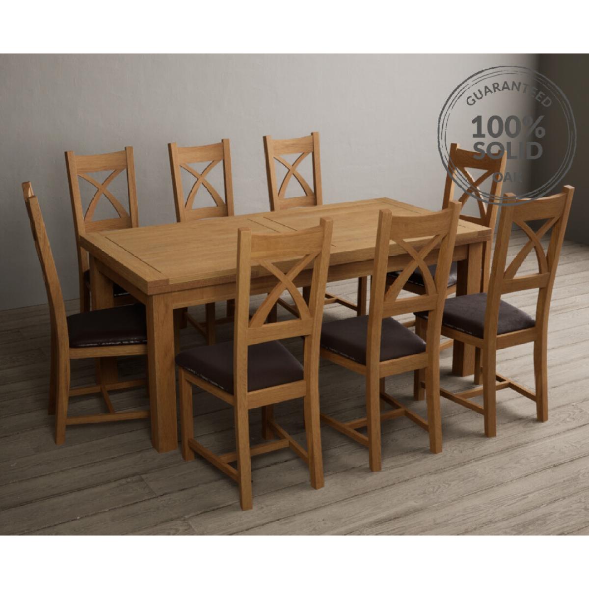Extending Hampshire 180cm Solid Oak Dining Table With 12 Linen X Back Chairs – image 2