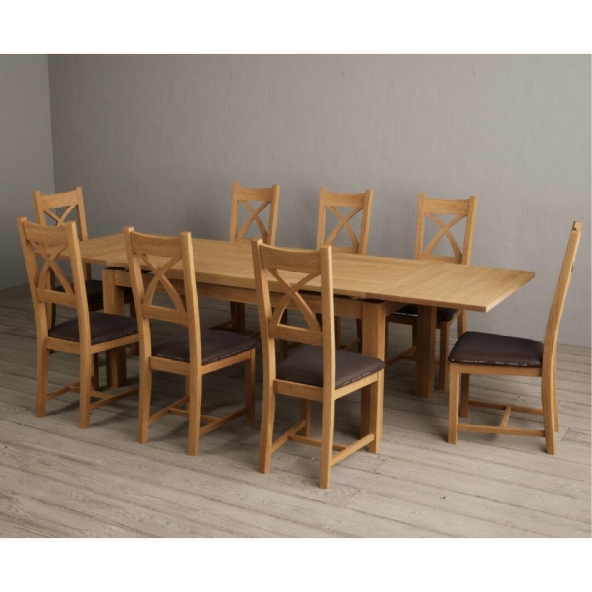 Extending Hampshire 180cm Solid Oak Dining Table With 12 Linen X Back Chairs – image 11