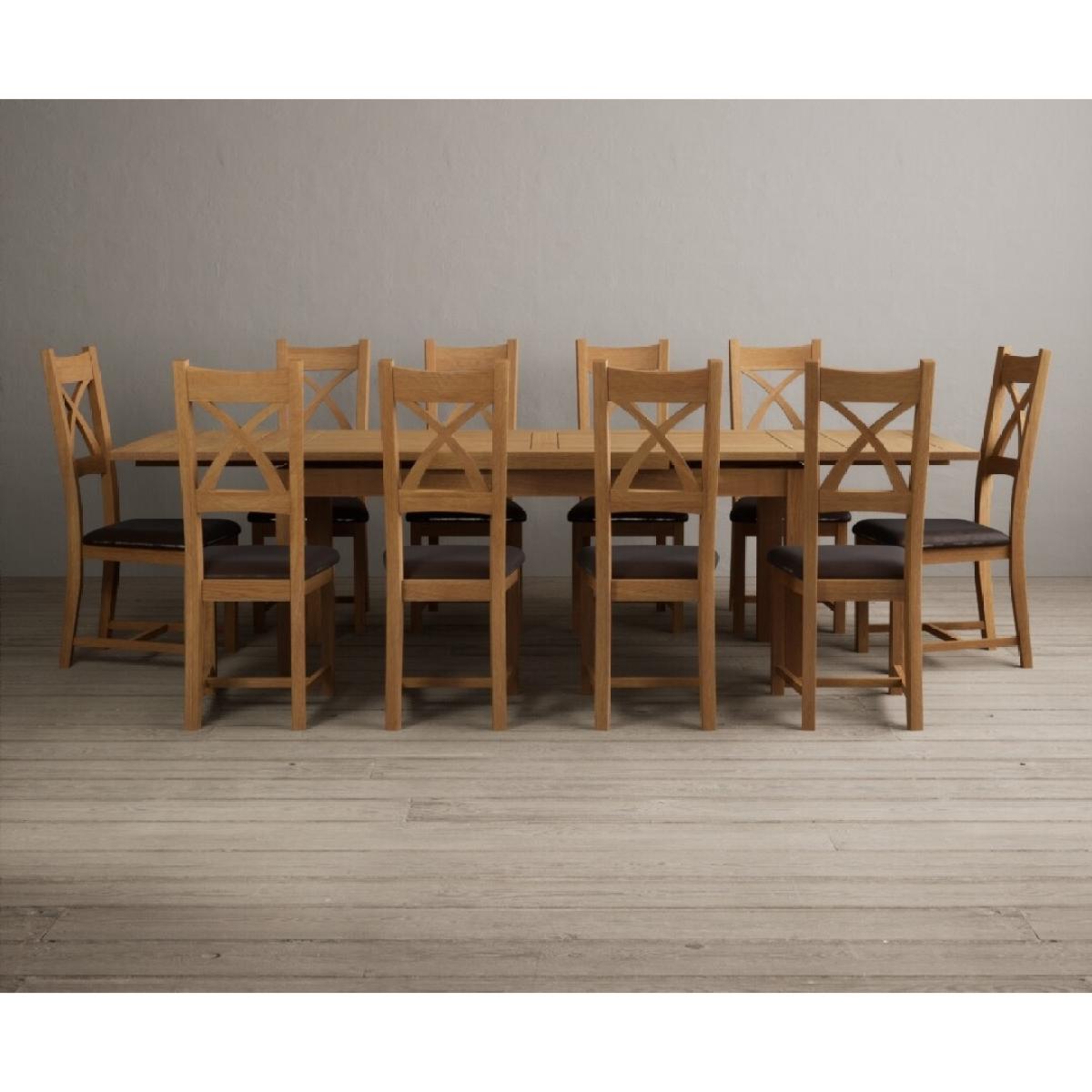 Extending Hampshire 180cm Solid Oak Dining Table With 12 Linen X Back Chairs – image 12