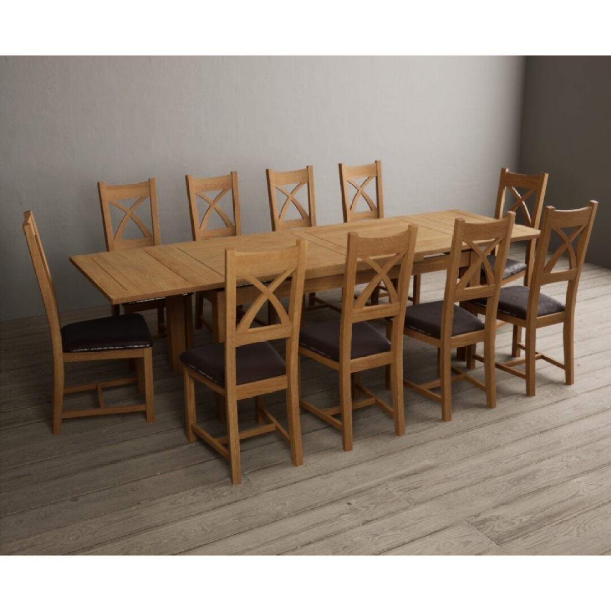 Extending Hampshire 180cm Solid Oak Dining Table With 12 Linen X Back Chairs – image 13