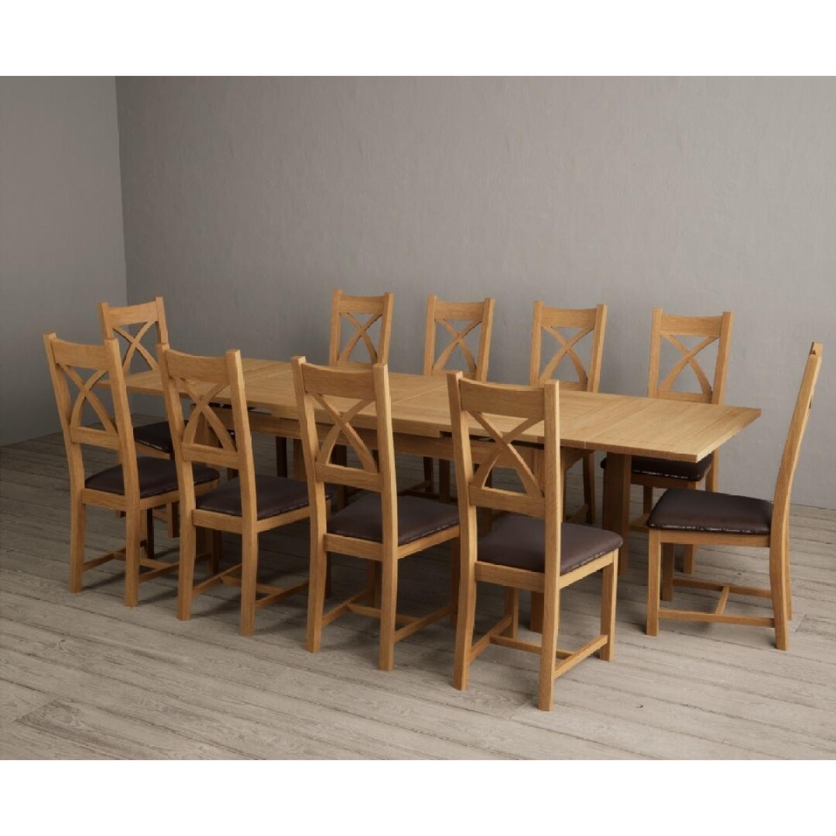 Extending Hampshire 180cm Solid Oak Dining Table With 12 Linen X Back Chairs – image 14