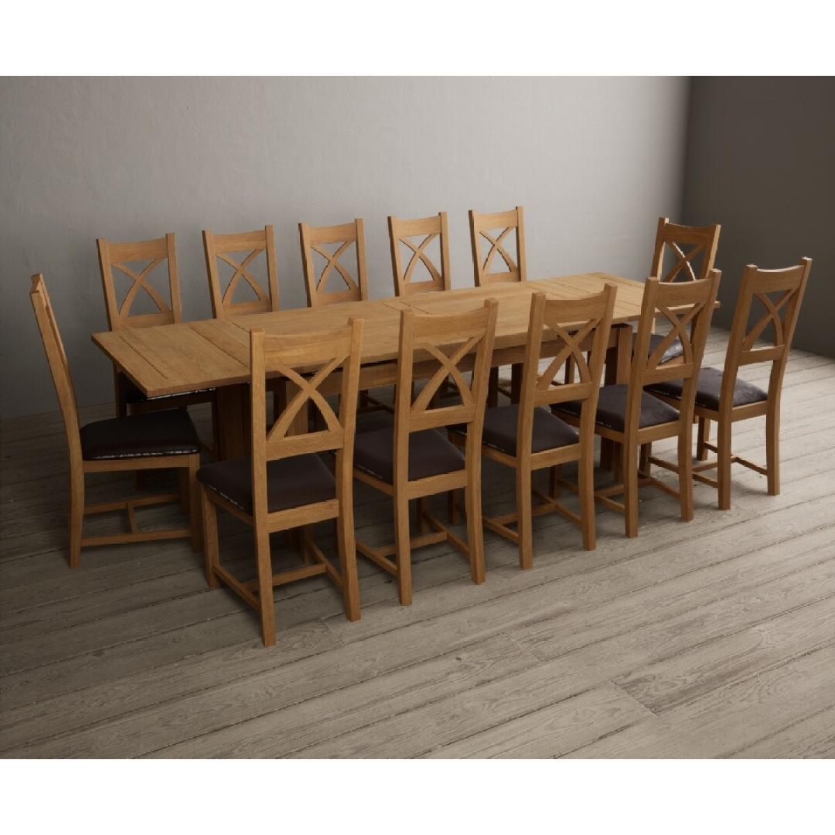 Extending Hampshire 180cm Solid Oak Dining Table With 12 Linen X Back Chairs – image 15