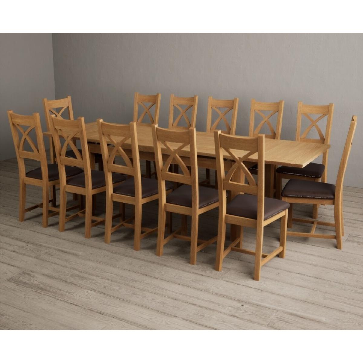 Extending Hampshire 180cm Solid Oak Dining Table With 12 Linen X Back Chairs – image 16