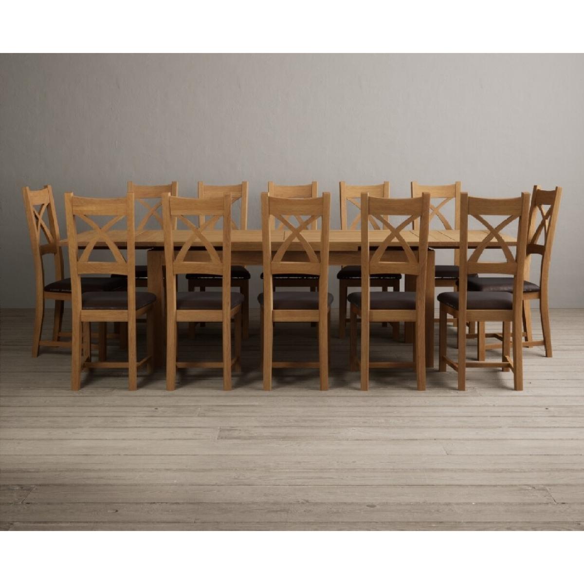 Extending Hampshire 180cm Solid Oak Dining Table With 12 Linen X Back Chairs – image 3