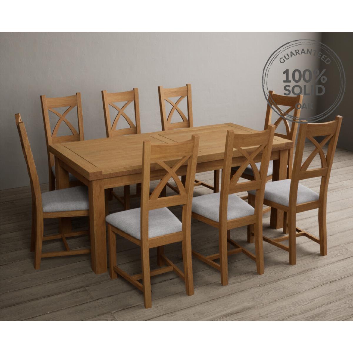 Extending Hampshire 180cm Solid Oak Dining Table With 12 Linen X Back Chairs – image 28