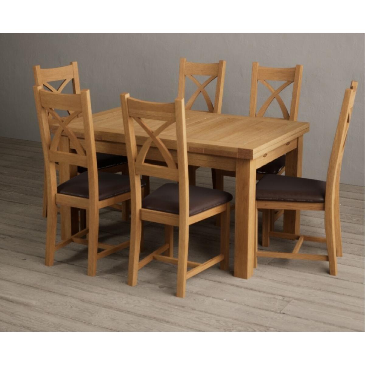 Extending Hampshire 180cm Solid Oak Dining Table With 12 Linen X Back Chairs – image 4