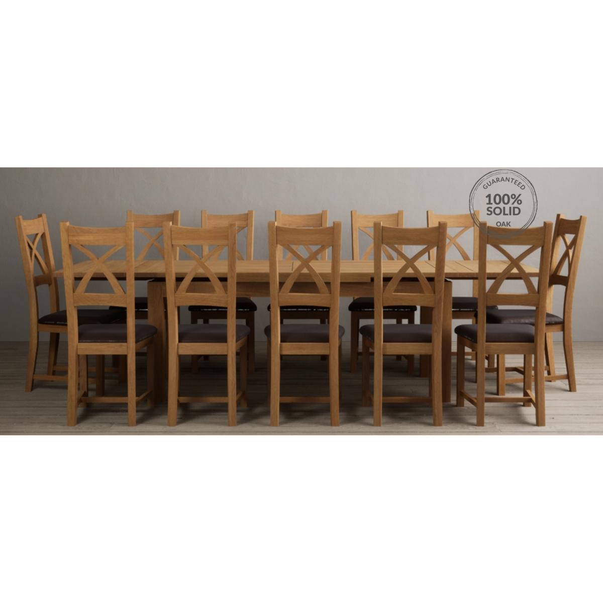 Extending Hampshire 180cm Solid Oak Dining Table With 12 Linen X Back Chairs – image 31
