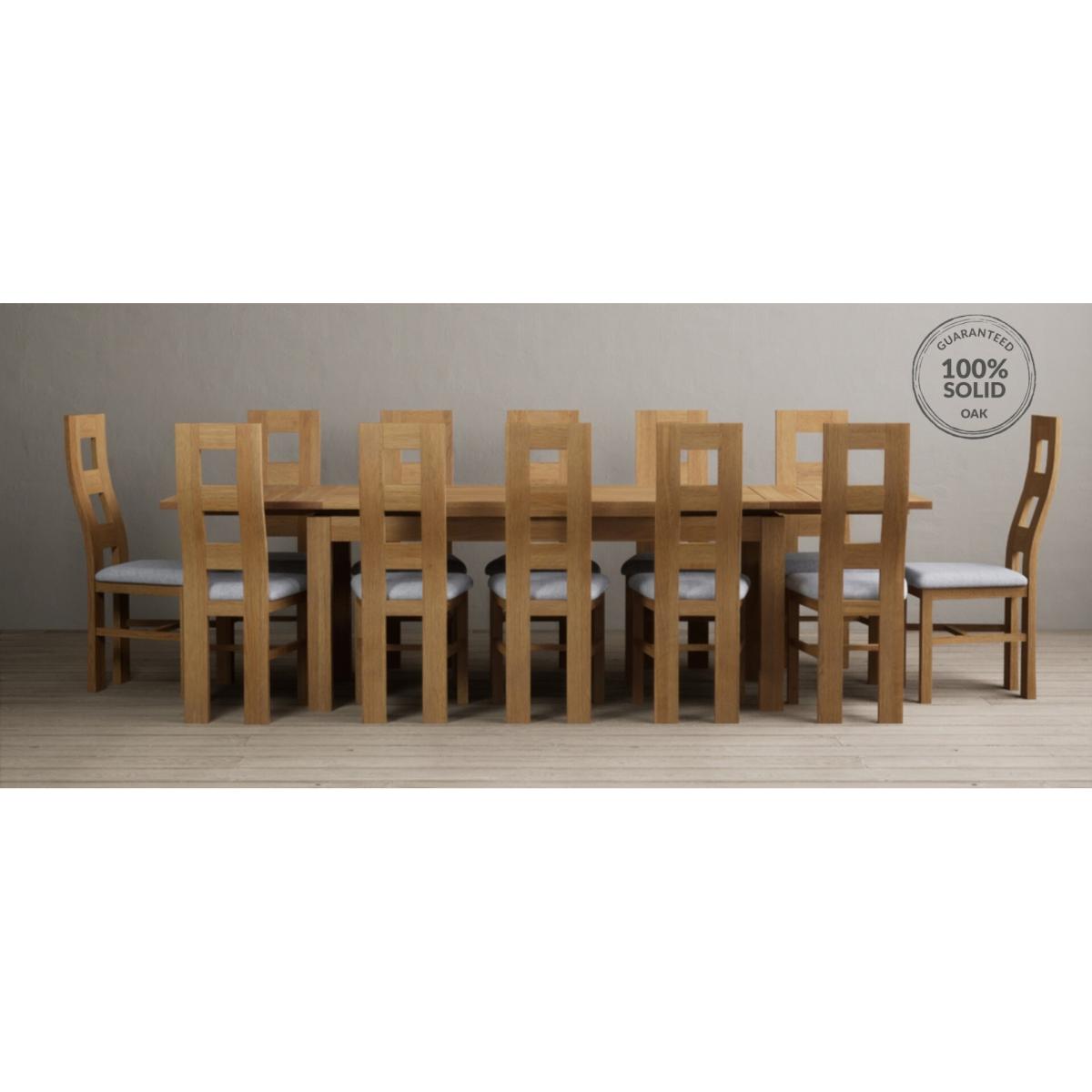 Extending Hampshire 180cm Solid Oak Dining Table With 12 Linen X Back Chairs – image 39