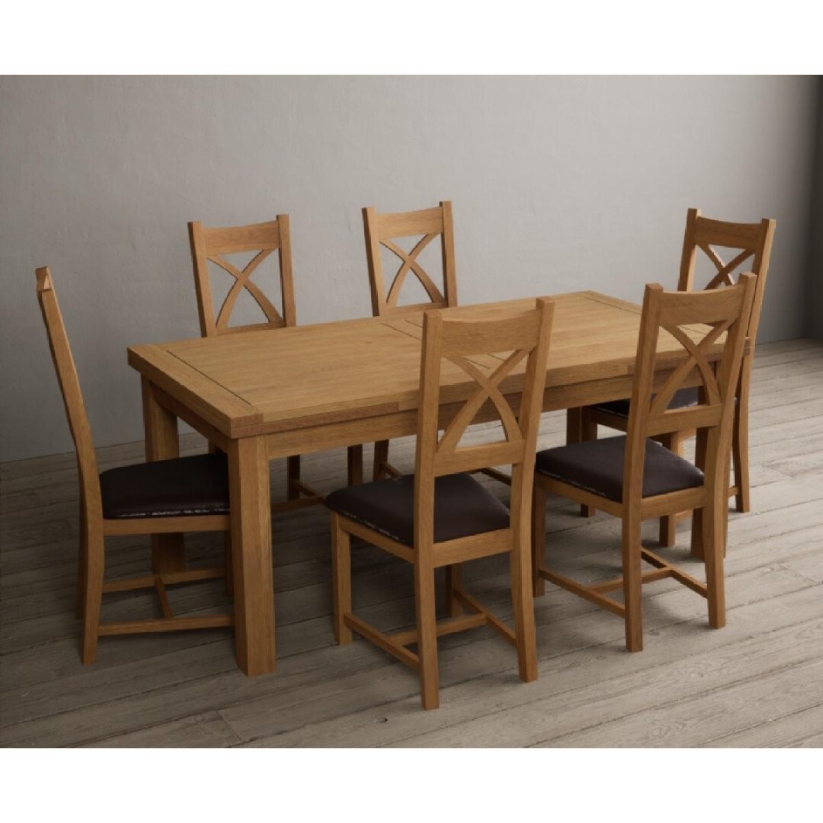 Extending Hampshire 180cm Solid Oak Dining Table With 12 Linen X Back Chairs – image 5