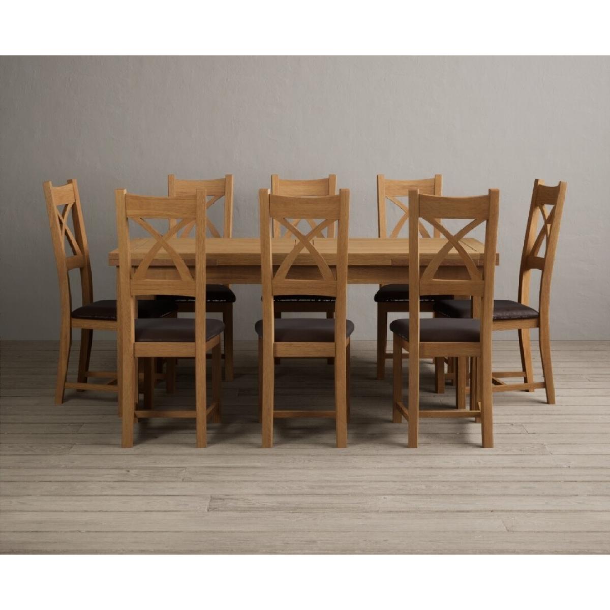 Extending Hampshire 180cm Solid Oak Dining Table With 12 Linen X Back Chairs – image 6