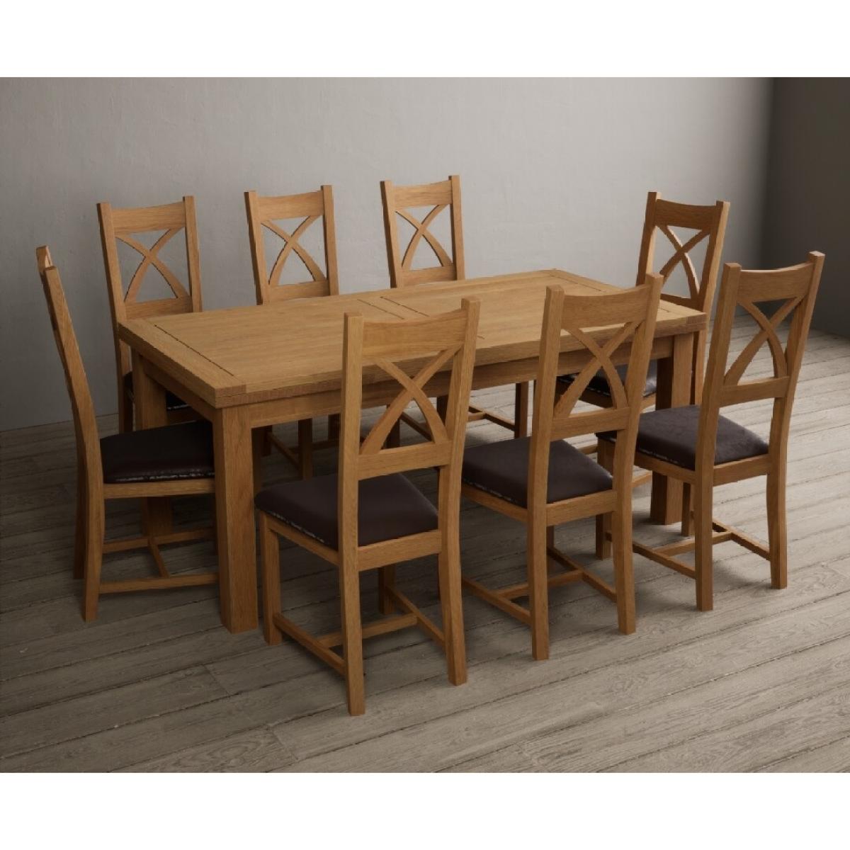 Extending Hampshire 180cm Solid Oak Dining Table With 12 Linen X Back Chairs – image 7
