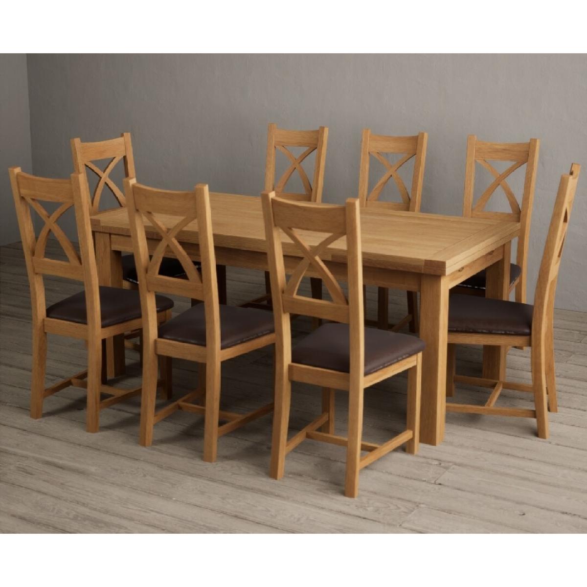 Extending Hampshire 180cm Solid Oak Dining Table With 12 Linen X Back Chairs – image 8