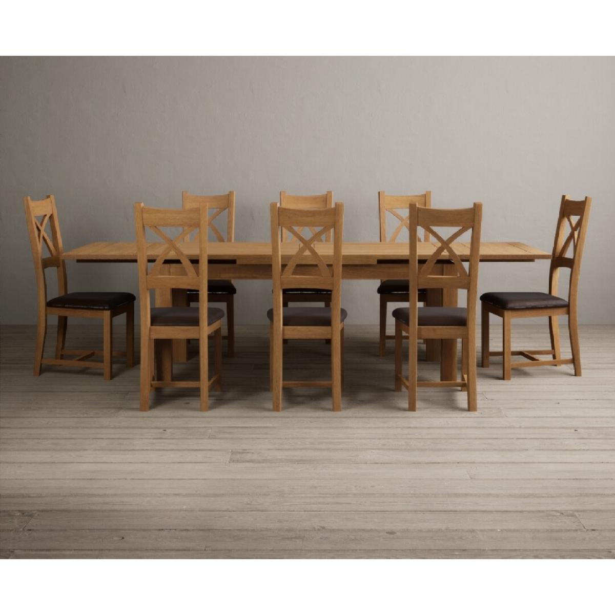 Extending Hampshire 180cm Solid Oak Dining Table With 12 Linen X Back Chairs – image 9