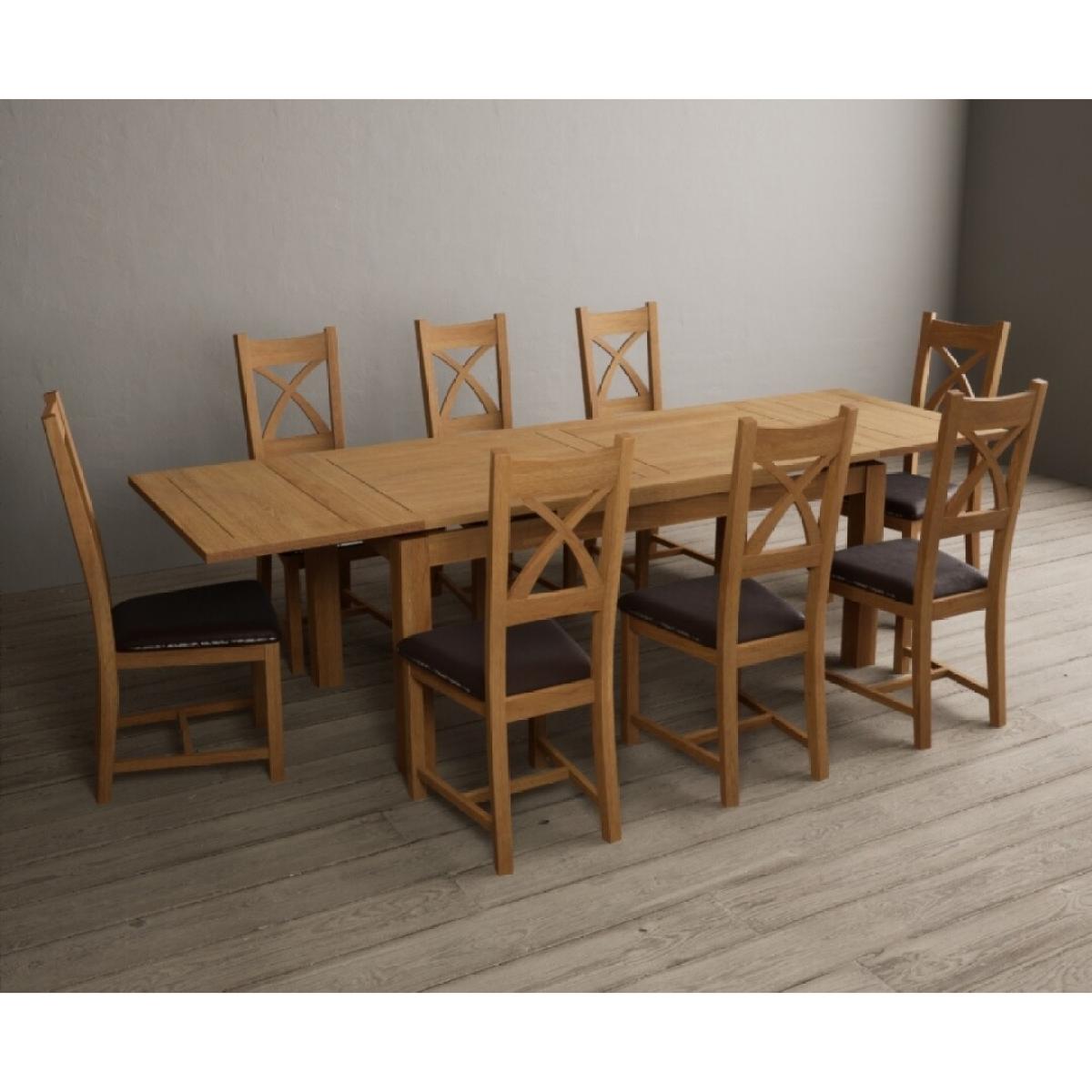 Extending Hampshire 180cm Solid Oak Dining Table With 12 Linen X Back Chairs – image 10