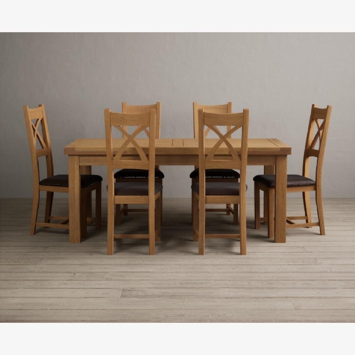 Extending Hampshire 180cm Solid Oak Dining Table With 12 Linen X Back Chairs – image 1