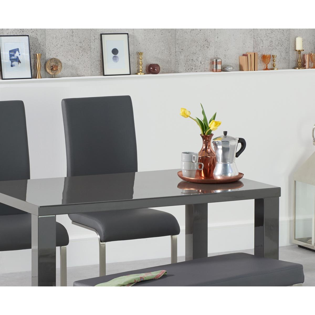 Seattle 120cm Dark Grey High Gloss Dining Table with 2 Grey Austin Chairs with 1 Grey Bench – image 2