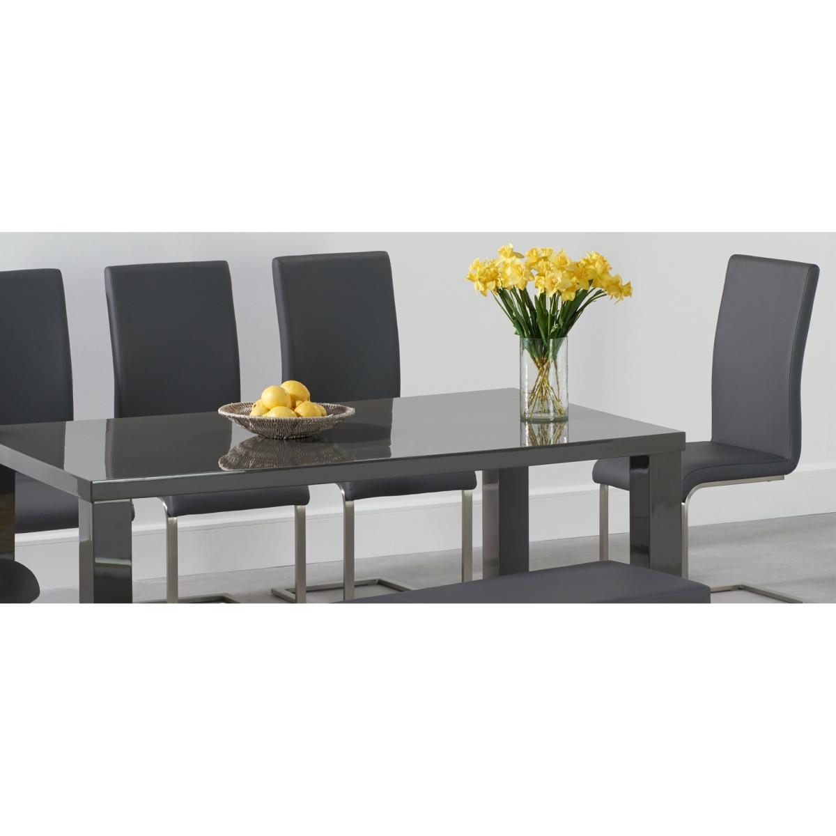 Seattle 120cm Dark Grey High Gloss Dining Table with 2 Grey Austin Chairs with 1 Grey Bench – image 6