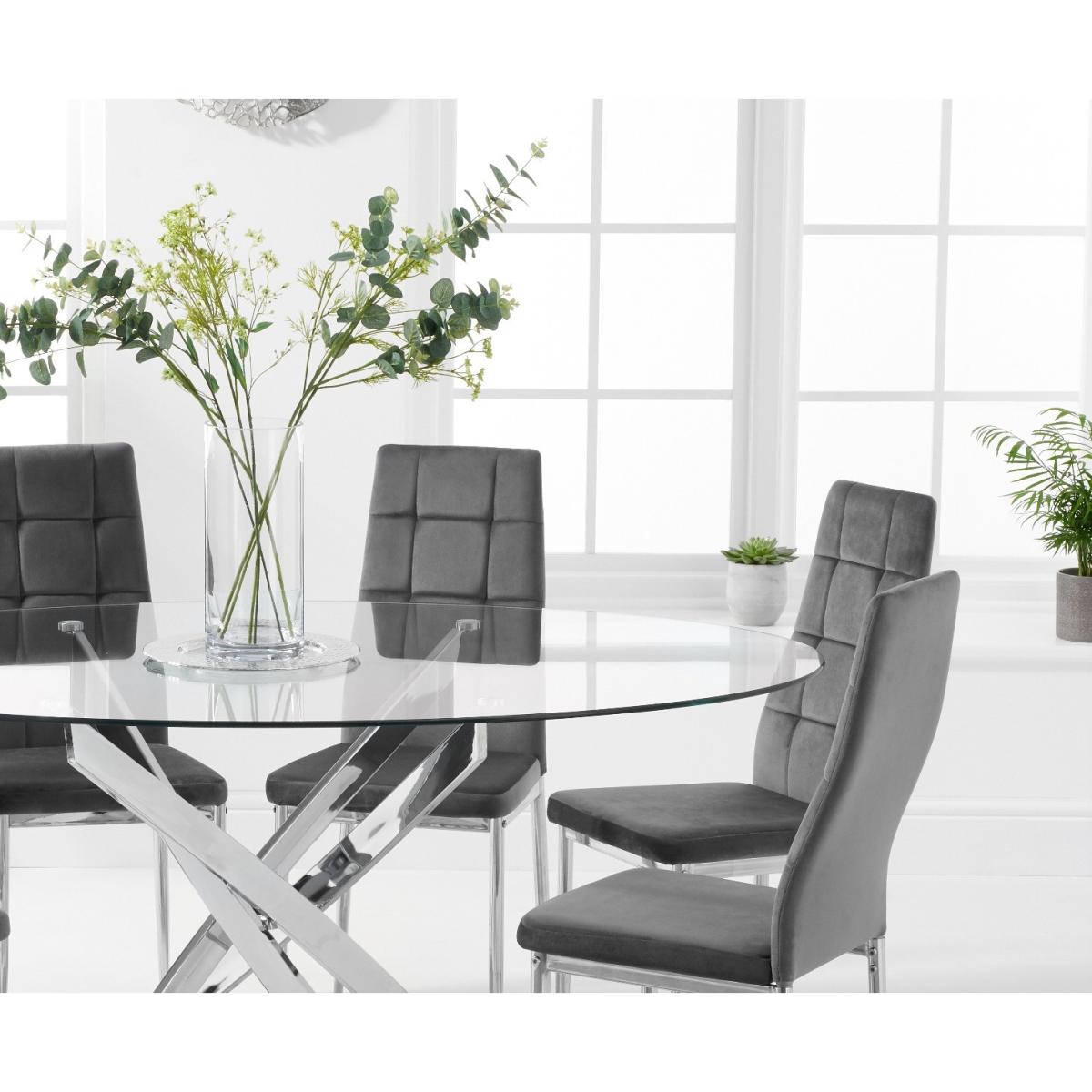 Bernini 165cm Oval Glass Dining Table With 8 Grey Angelo Velvet Chairs – image 2