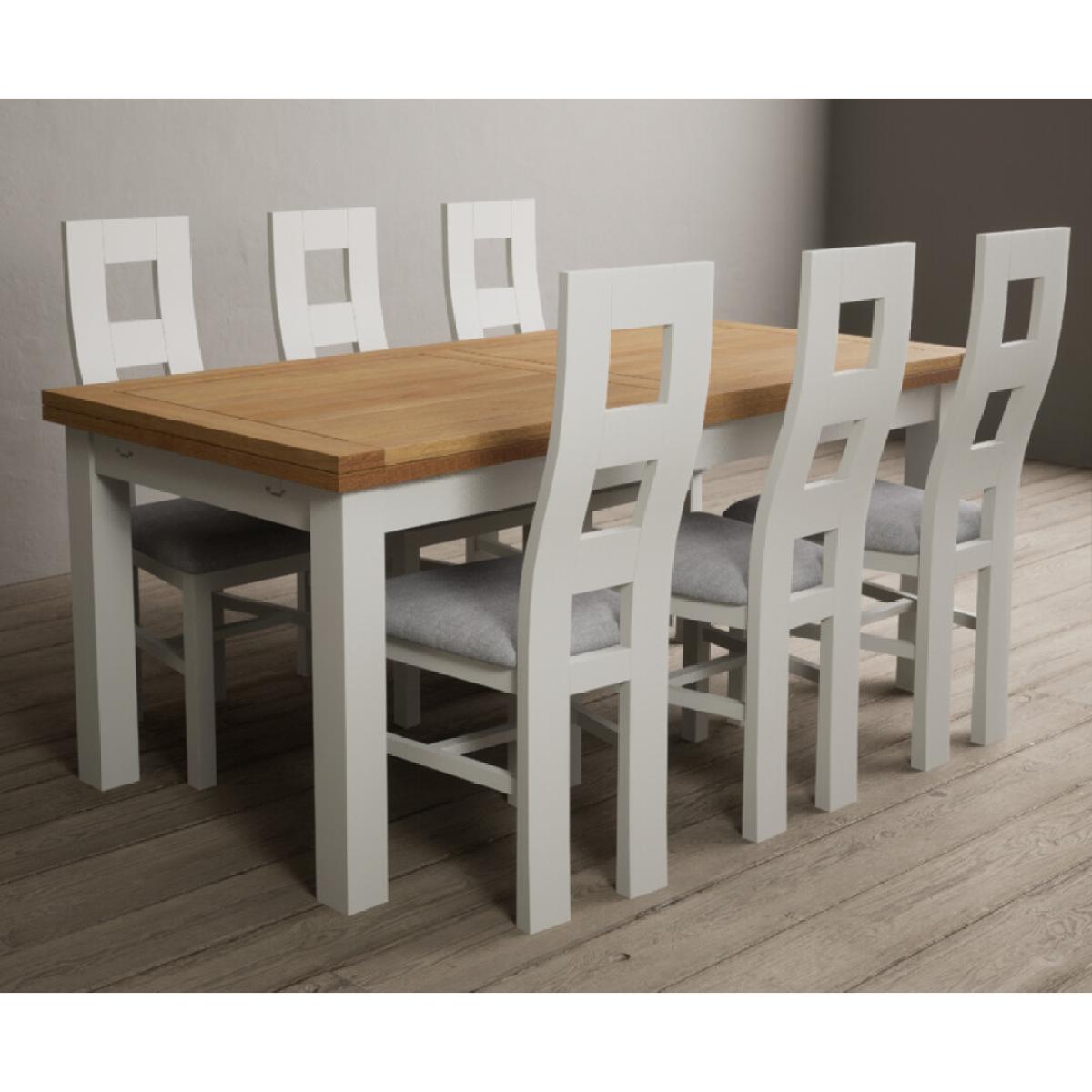 Extending Hampshire 180cm Oak and Signal White Dining Table with 10 Linen Flow Back Chairs – image 11